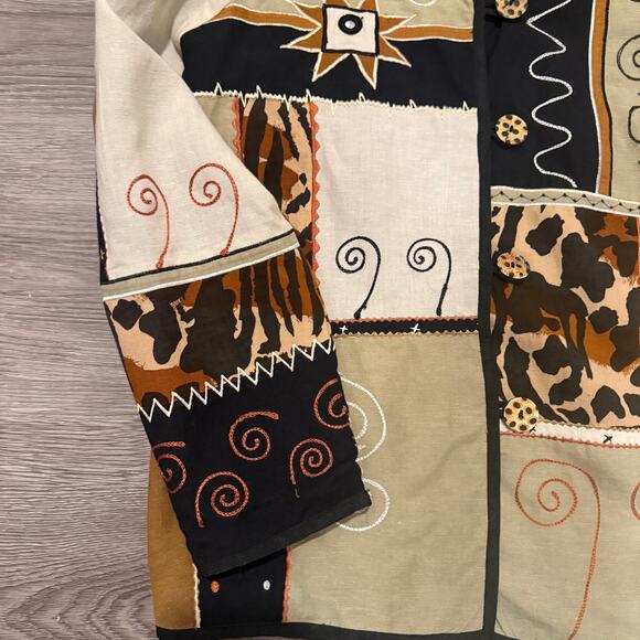 Vintage Indigo Moon Patchwork Boho Jacket XS Oversized Artsy Indie Cotton Linen - Picture 3 of 8